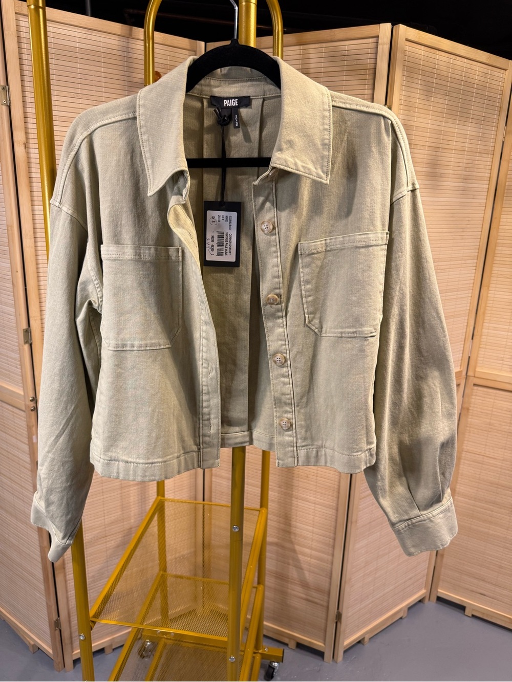 PAIGE Light Sage Cropped Utility Jean Jacket